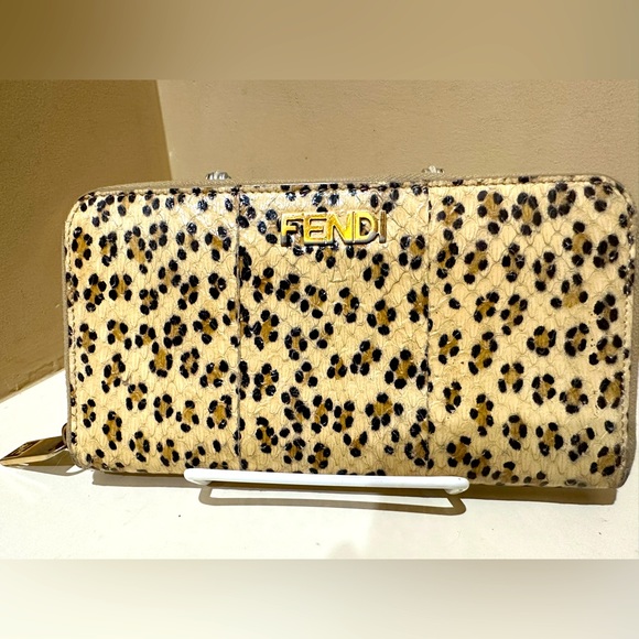 Vintage Fendi Python with Leopard Print Long Zip Wallet - Picture 1 of 13